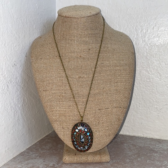 Tibetan Mother of Pearl Brass Pendant - Picture 6 of 7